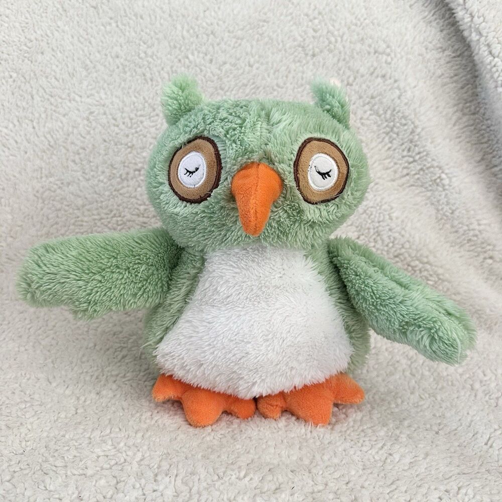 Silver One Owl Bird Plush 12” Mint Green White Soft Stuffed Animal sewn eyes